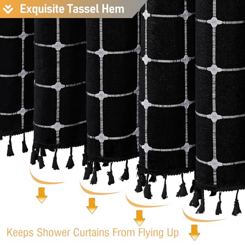 Image of BTTN 60 Inch Stall Shower Curtain - Boho Farmhouse Linen Thick Fabric Cloth Shower Curtain Set with 10 Plastic Hooks, Bohemian Country Decorative Shower Curtain for Bathroom, 60x72, Black and White