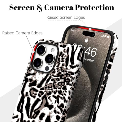 Image of Magnetic for iPhone 15 Pro Max Case for Women Men, White Leopard | Cute Cheetah Pattern Design [Compatible with MagSafe] 2-Layer Hybrid Shockproof Glossy Protective Cover