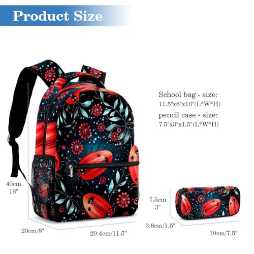 Cartable coccinelle rouge avec trousse pour l'école primaire - 2