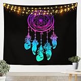 Bohemian Dream Catcher Wall Tapestry Hippie Dreamcatcher Wall Hanging, Watercolor Gradient Dream Catcher Wall Artwork Exotic Tribal Style Wall Decor, Colorful Feather Tapestry for Bedroom Aesthetic