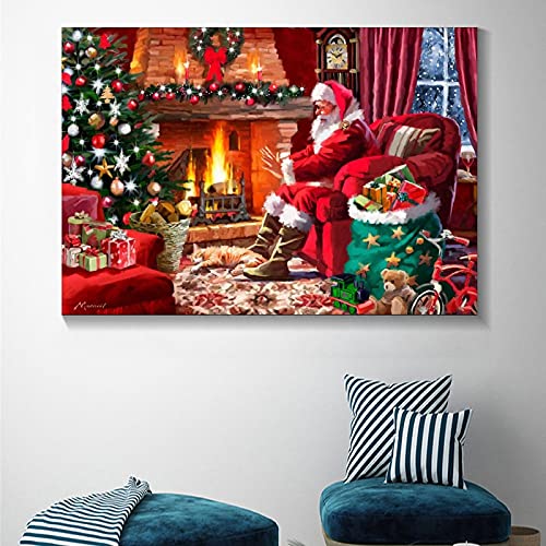 Findemo Christmas Santa Claus Poster Decorative Painting Canvas Wall Art Living Room Posters Bedroom Painting 16X24Inch(40X60Cm) #TOP4