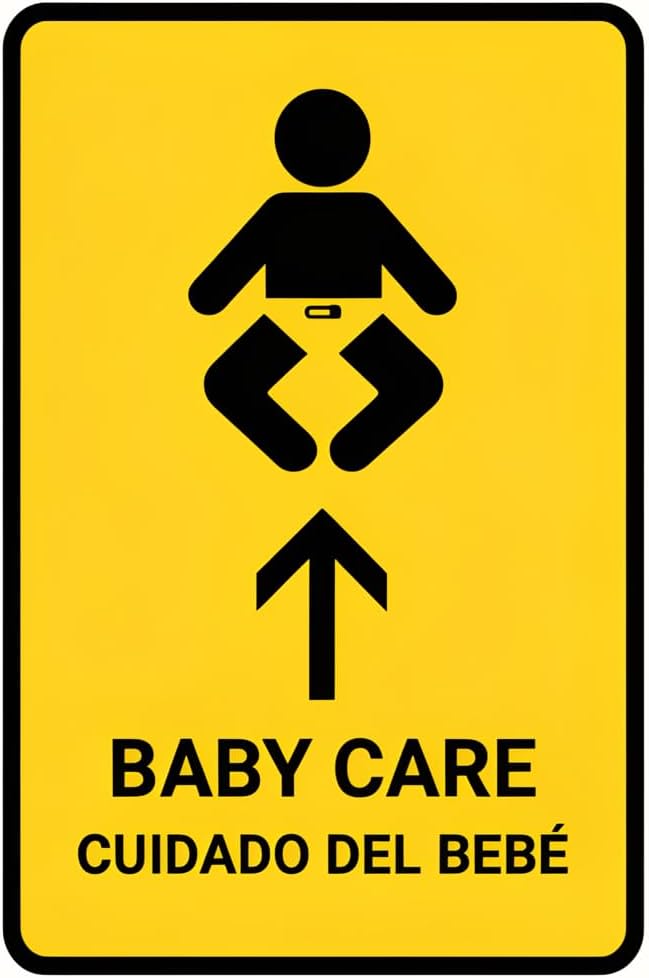 Baby Care Tin Sign 12x8 Inch, Bilingual English Spanish Cuid