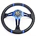 Auto Dynasty Aluminum Frame Vinyl Leather Cover 350mm 6-Bolt Steering wheels + Horn Button (Blue Spoke/Blue Stripe)