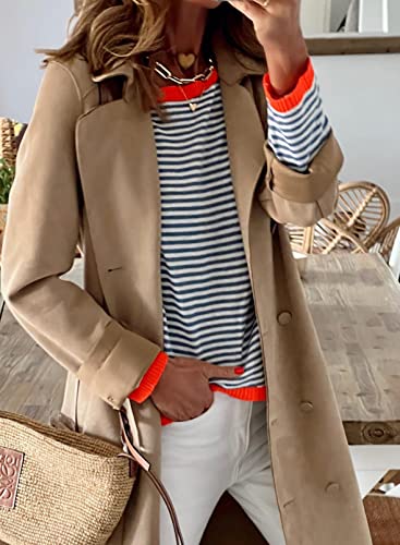 Image of Womens Striped Lightweight Cotton Sweaters Long Sleeve Crew Neck Color Block Casual Knitted Pullover Tops
