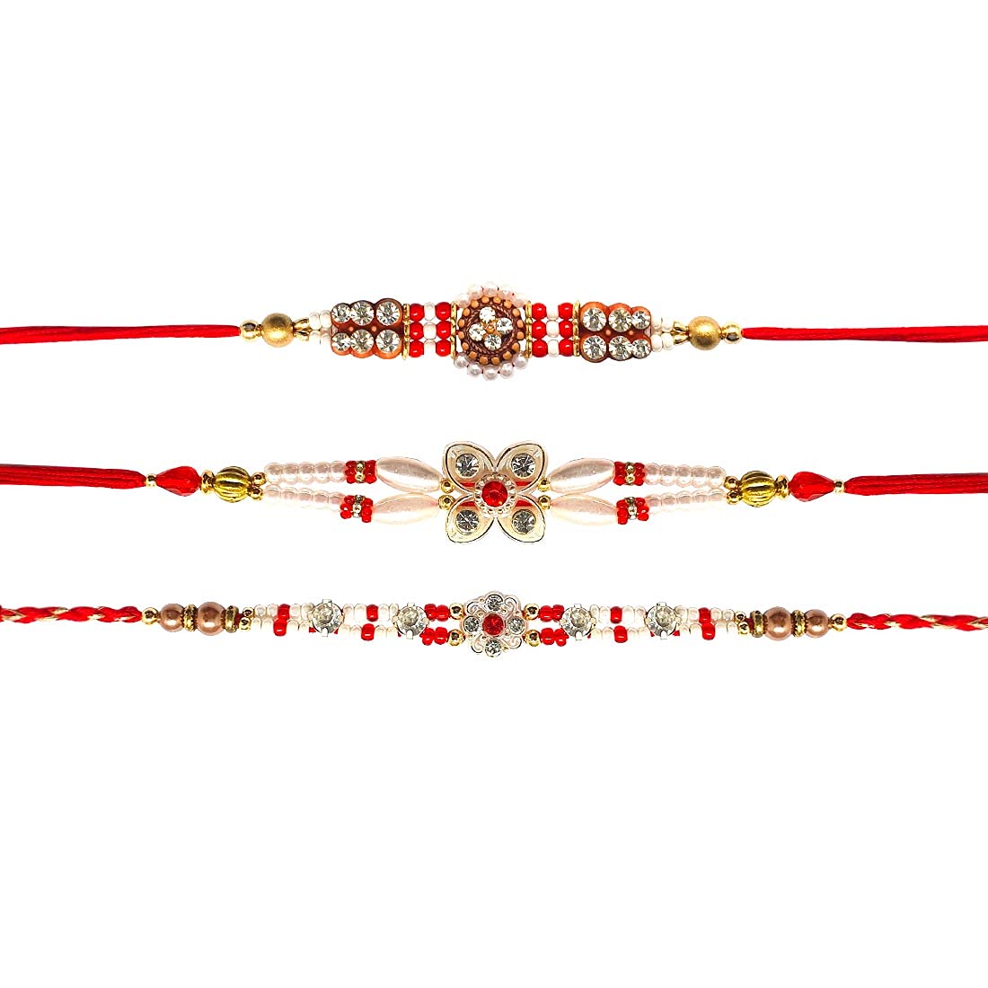 TuelipTuelip Set of 3 Rakhi for Brother Raksha Bandhan Handmade Bracelet for Bhaiya Bhabhi Rakhi Bracelet, Indian Designer Latest Rakhi for Brother Rakhee Thread