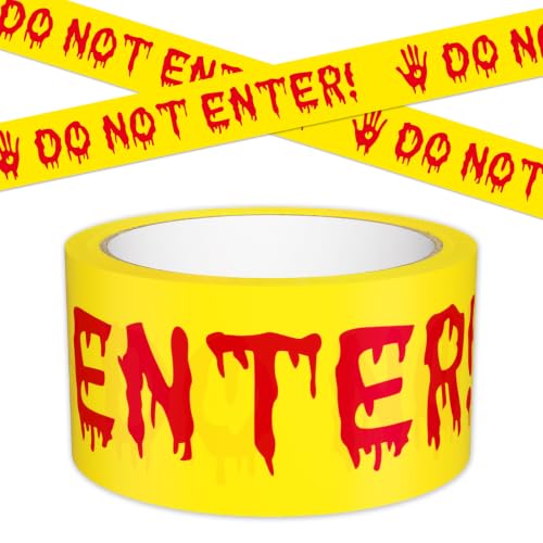 SWRT Halloween Decorations Caution Tape, 2 in x90 Ft Yellow Do Not Enter | Scary Zombie Decor; Spooky Party; Indoor Outdoor Use; Door & Yard Decoration; Danger Areas; Haunted House Accessory