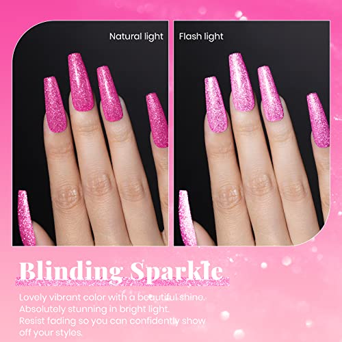 Image of Beetles Glitter Gel Nail Polish - 15ML Hot Pink Reflective Diamond Color | Soak Off Sparkle Gel UV Nail Lamp Nail Art Manicure Salon DIY at Home Gifts for Women