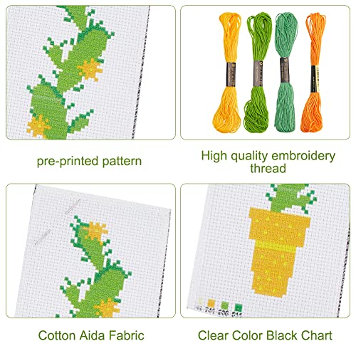 Image of INFUNLY Cactus Embroidery Bookmark Set - Counted Cross Stitch Bookmarks DIY Kit - Adult Book Lover Teacher Gift - Includes Threads, Needles, Fabric, Instruction