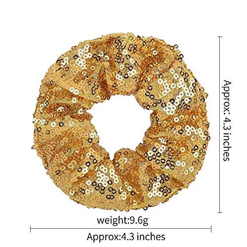 12 Pcs Gold Sequin Scrunchies Bridesmaid Scrunchies Elastics Ponytail Holders Hair Wrist Ties Bands Cloth Scrunchies For Show Gym Dance Party Club Girl Women #TOP1