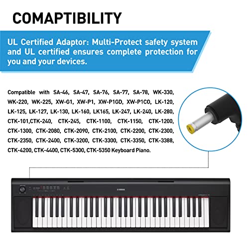 9.5V Ac/Dc Adapter For Casio Piano Keyboard： Ul Listed Power Supply Charger For Casio Keyboard Power Cord Ad-5 Ad-5Mu Ad-5Mr Sa-46 Wk-110 Wk-220 Lk-43 Lk-100 Lk-120 Ctk-496 (8.2 Ft Long Cord) #TOP4