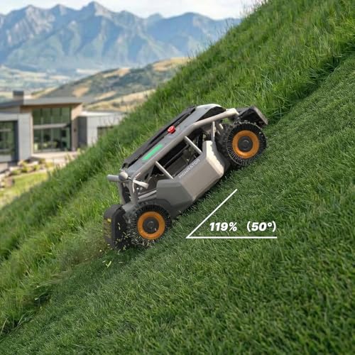 Image of Mowrator S1 4WD 18Ah Remote Control Lawn Mower with Grip Tread Tires, All-Season Yard Care, 119% (50) Slope Climbing, with Leaf Shredding Vacuum, 21 inch Width, 1.5-4.3 inch Cutting Height, Up to 1.12 Acres