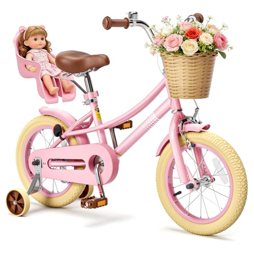 Image of Glaf Girls Bike Bicycle for 2-12 Years Old 12 14 16 20 inch Kids Toddler Bike with Training Wheels and Basket,Doll Seat, Kids Bike Bicycle for Gift