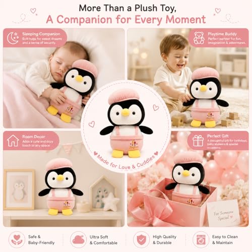 Image of Cute Penguin Soft Toy for Kids 30 cm | Ultra Soft Plush Stuffed Animal Teddy | Hugging Pillow Doll for Boys & Girls | Birthday Gift, Home Decor & Sleeping Companion (Pink)