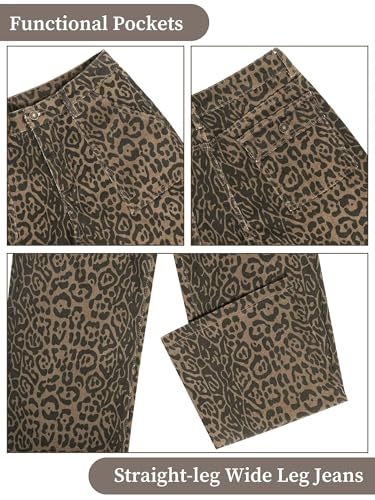 Image of Wide Leg Jeans for Women High Waist Stretch Cargo Denim Pants