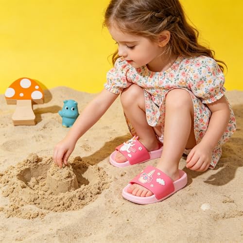 Image of MEMON Toddler Little Kids Dinosaur Beach /Pool /Shower Slides /Anti-Skid Home Bath Slippers /Cute Summer Outdoor Shoes for Girls and Boys
