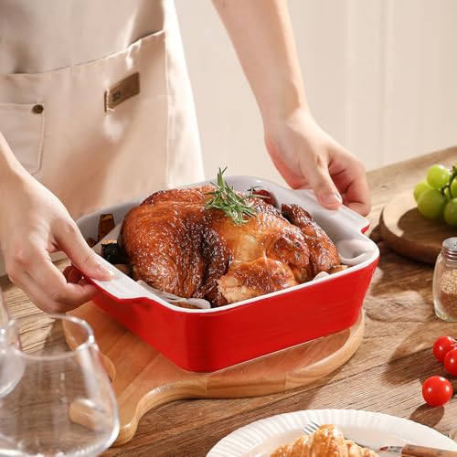 Image of DOWAN 8x8 Baking dish, Square Baking Pan, Ceramic Casserole Dishes for Oven, Cake Pan with Handle, for Brownie, Lasagna, Casserole, 2 Quart, Home Gift, Wedding Gift, Red