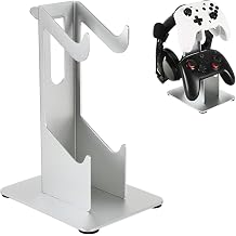 Gamepad & Headphone Holder Stand on Table for Two Gamepads and One Headset Silver, 2 Places