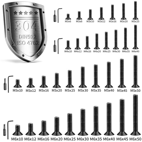 60 Stück Senkkopfschrauben M3x16 mm Schrauben Edelstahl A2 V2A Senkkopf Innensechskant Schrauben DIN 7991/ISO 10642 Flachkopfschrauben Vollgewinde Senkschrauben Schwarz für Möbelreparatur Maschinen