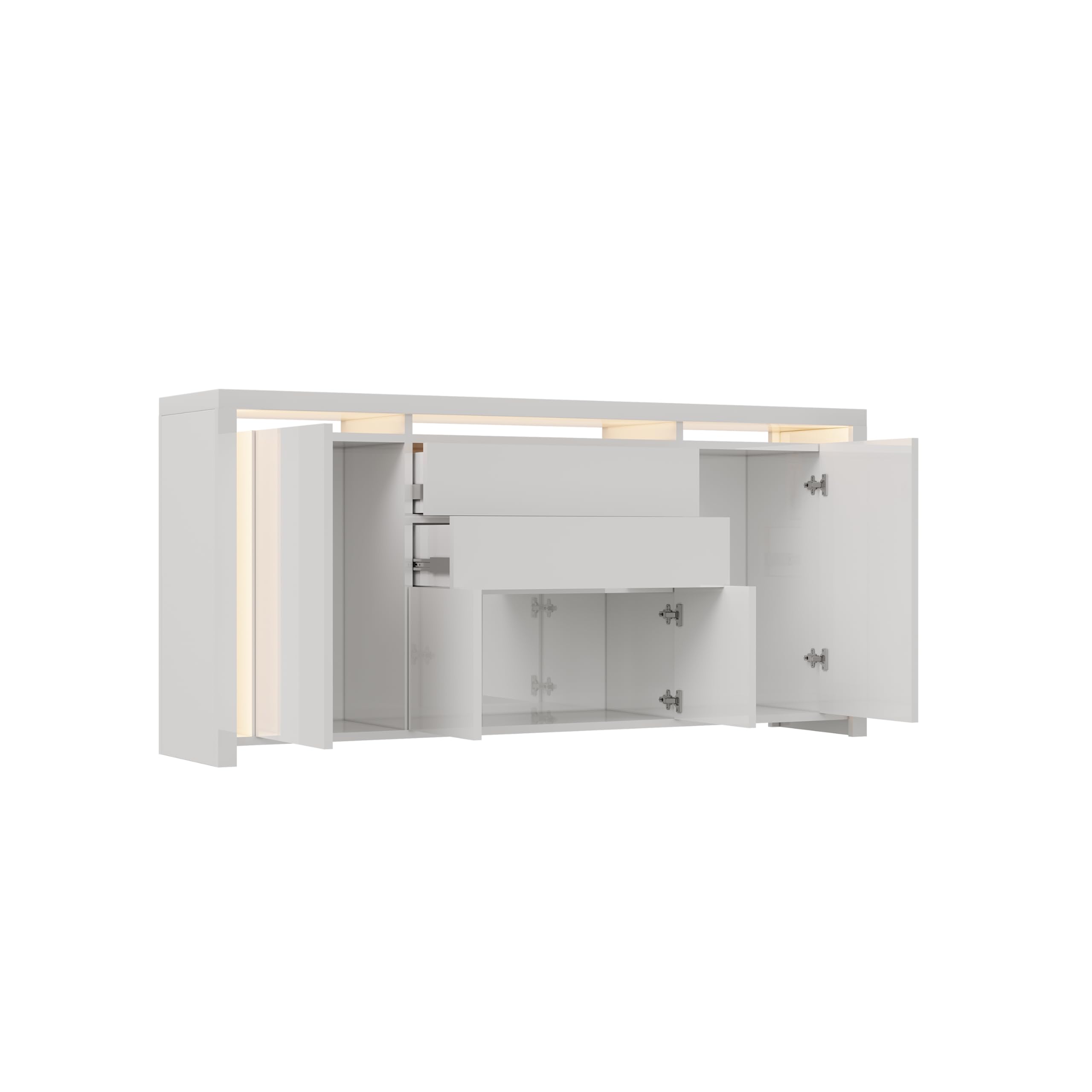 Sideboard mit 4 Türen und 2 Schubladen, Küchenschrank mit LED-Beleuchtung, Buffetschrank mit Stauraum für Küche und Esszimme, Kommode, TV-Schrank (Weiß, 160 x 76 x 35 cm)