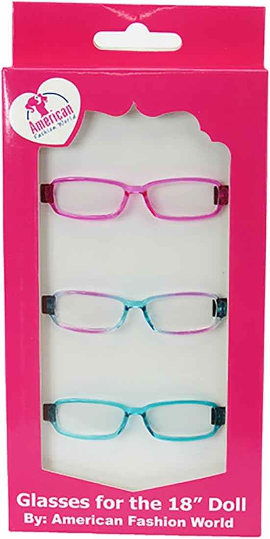 American Fashion World Doll Multicolored Rectangle Glasses for 18-Inch Dolls | 3 Pairs | Premium Quality & Trendy Design | Dolls Accessories for Popular Brands