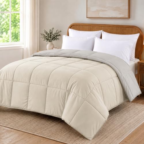 Image of Modern Threads Comforter Duvet Insert, Reversible Quilted Down Alternative Comforter with Corner Tabs, All Season Bedding, California King, Ivory /Taupe