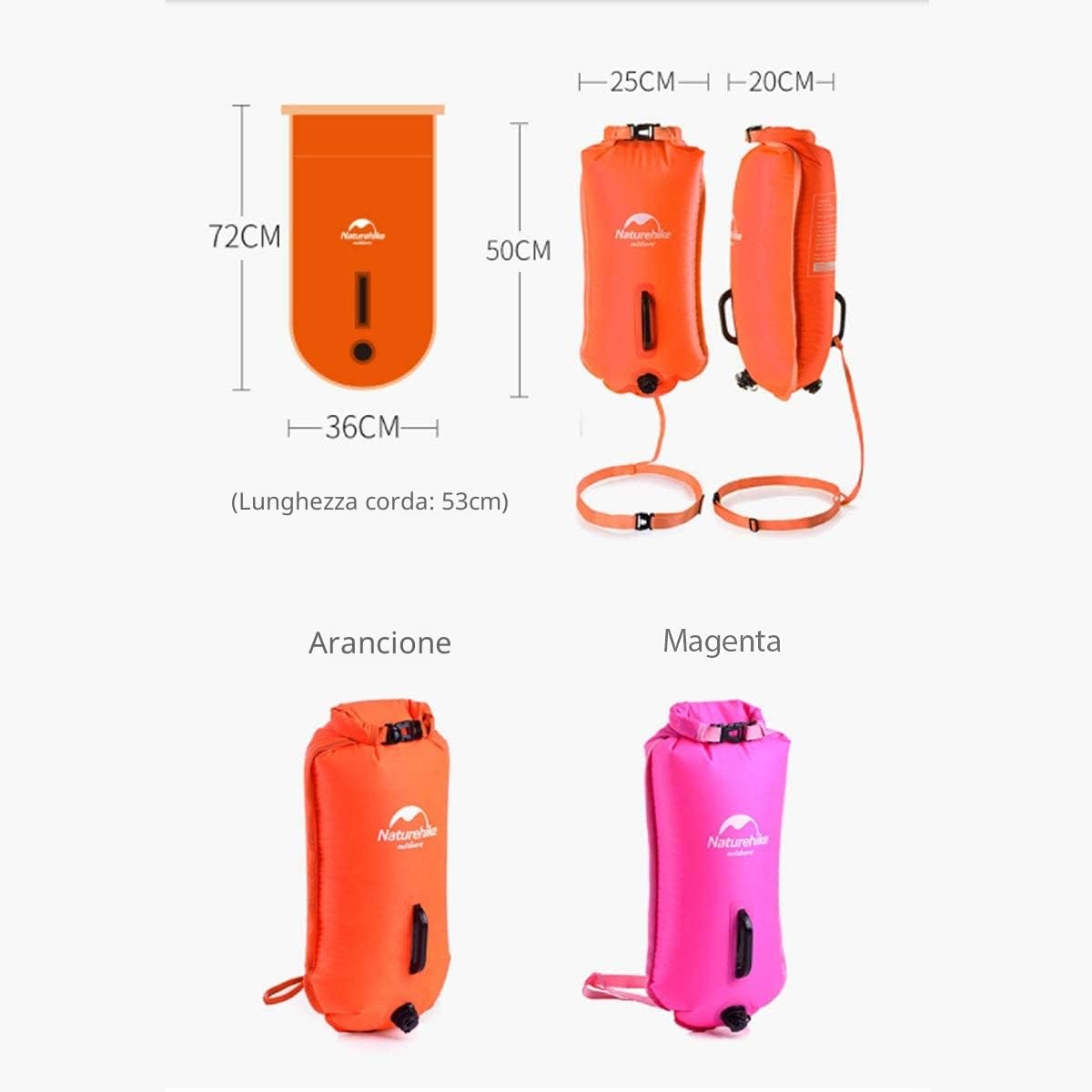 Naturehike 28L Boa da Nuoto Due Sacchi D'aria Boa da Nuoto Borsa da Spiaggia Impermeabile con Cinturino Regolabile per Nuotatori Spiaggia Costiera