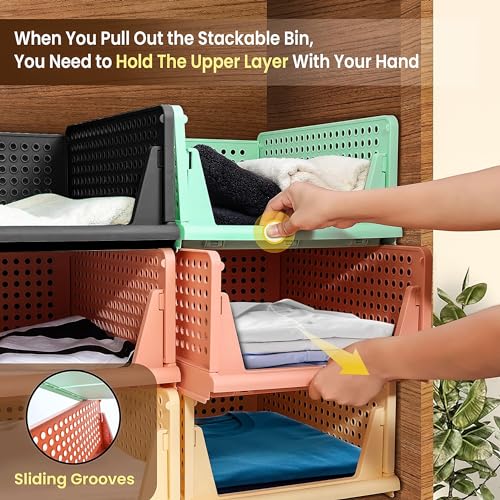 Image of Heart Home Pack of 6 Storage Organizer | Foldable Shirt Stacker Box for Almirah | Wardrobe Organizer | Cloth Organizer | Closet Storage Basket | Large | Light Pink & Pista Green
