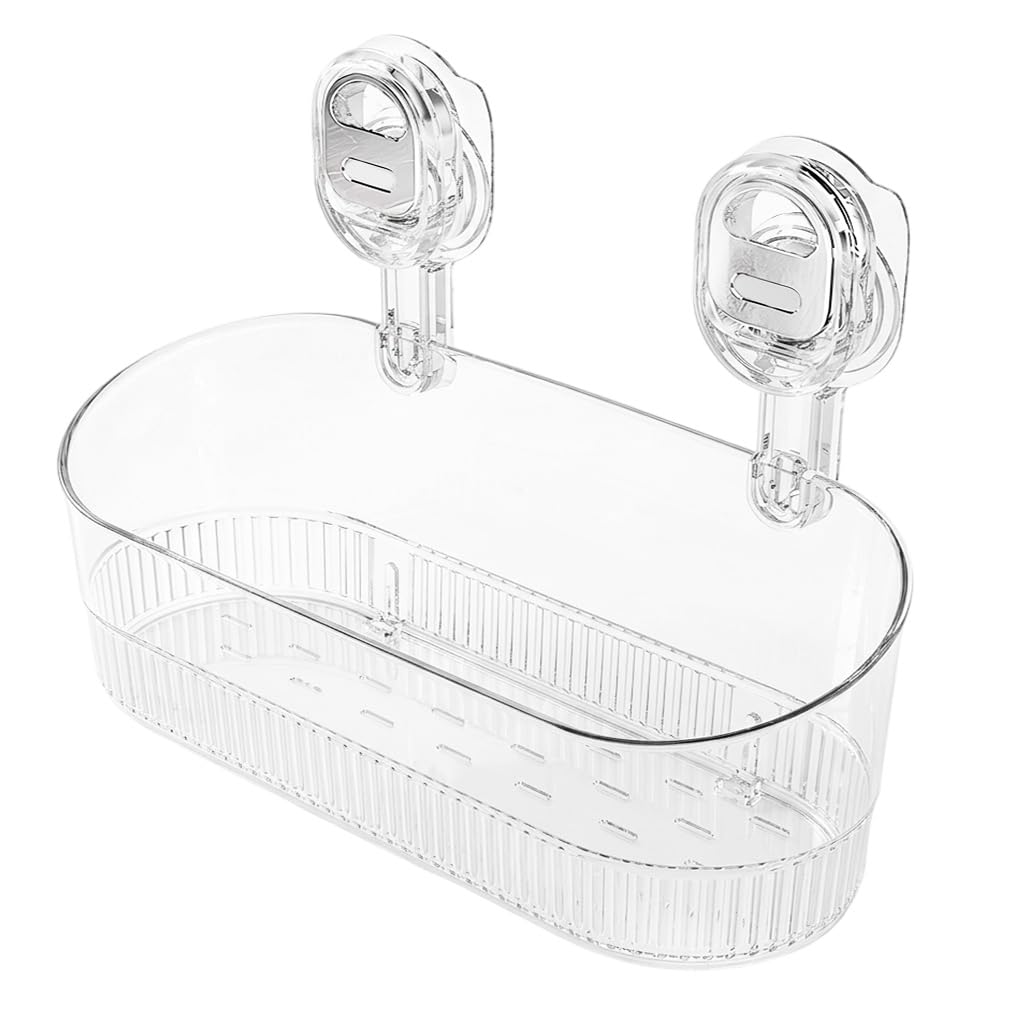 HASTHIP® No-Drill Bathroom Suction Storage Box, Large Capacity Strong Load-Bearing Suction Cup Storage Rack with Drain Holes, Removable Shower Caddy Hanging Wall Mount Kitchen Organizer-Transparent-image-48