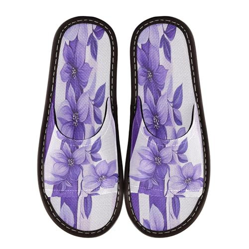 KLL Spa Slippers Indoor Reusable Cozy Open Toe Slide Slipper for Guest, Hotel, Travel, Airplane 5.5-6 White Violet Stripe