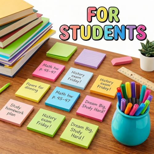 Image of Wowivy Pack of 16 Sticky Notes, 76 x 76 mm, Bright Colours Self-Adhesive Notes Pads, Sticky Notes, Recyclable, Easy to Post for Home, Office, 55 Sheets /Pad, 880 Sheets Total