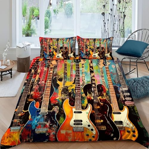 Guitare housse de couette microfibre lit double avec couvre-lit imprimé