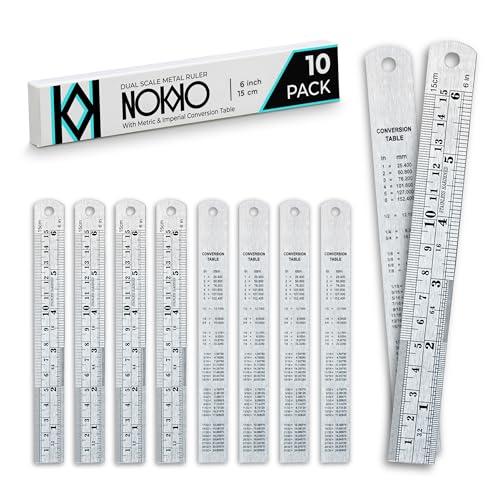 6 Inch Metal Ruler Bulk Set - 10-Pack of Compact 6 Inch / 15cm Stainless Steel Rulers - Precise Edge-Starting Imperial & Metric Measurements - Essential for Classrooms, Workshops, and Offices
