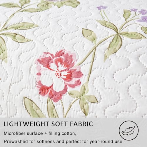Image of Jarson 3 Pcs Floral Daybed Cover Set Twin Size Beige Purple Flower Sofa Cover Bedding Sets Double Side Bed Set for All Season Botanical Pattern Daybed Quilt Set with Pillow Shams