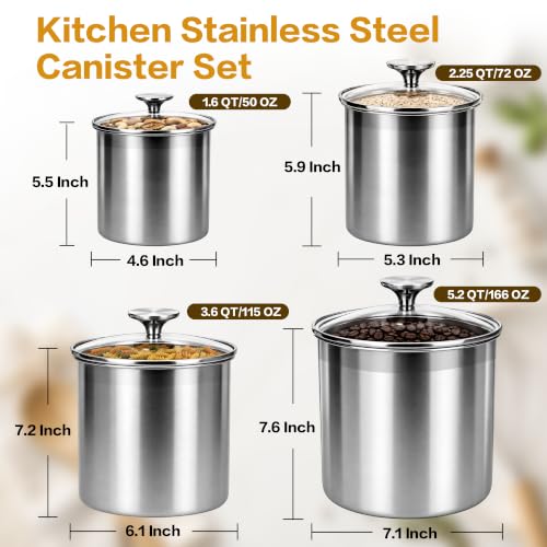 Stlonsge 4-Piece Stainless Steel Airtight Food Canister Set with Glass Lid - image 4