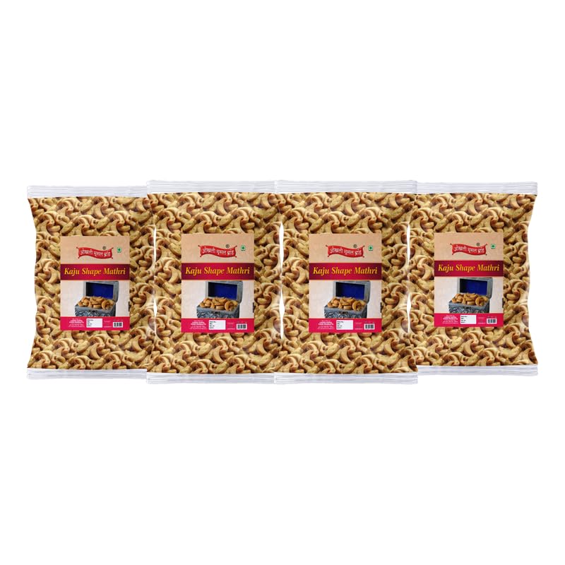 Image of OKHLI MUSAL BRAND Snack-Mathri Rajasthani Homemade Ajwain Black Paper Kaju Namkeen Mathi, Indian Masala Crispy Khasta Matthi, Healthy and Hygienic Snacks, Delightful Ready to Eat Mathri-900g*4Pack