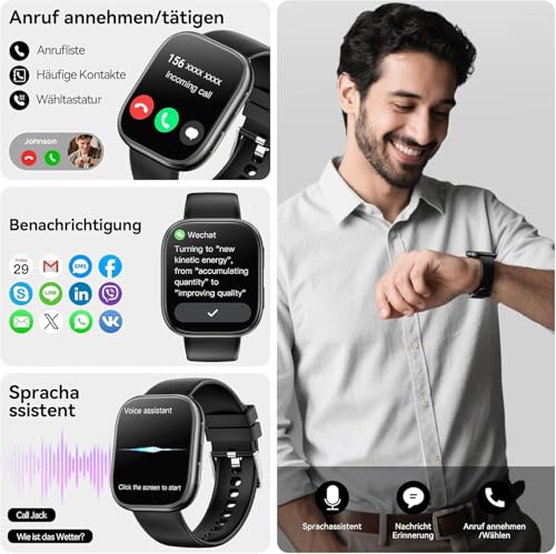 Mingtawn Montre Connectée Femme Homme, 1.83'' HD Smartwatch avec Appel Bluetooth, Montre Connectée pour 100 Modes Sport, Fréquence Cardiaque, Sommeil, SpO2, Etanche Podometre pour iOS Android(Rose) – Image 5