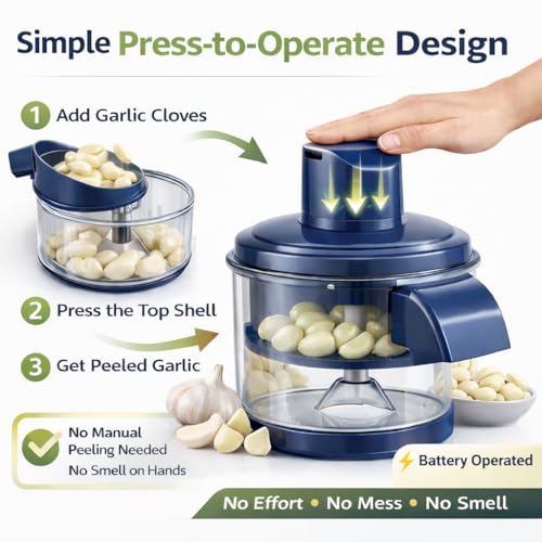 Image of Rechargeable Garlic Peeler Machine | Fruit & Vegetable Peeling | Gift for Wedding & Housewarming | Used for Cherry Tomato Amla, Potato | 50W, 5 Blade Design | Skin Remover for Home Kitchen