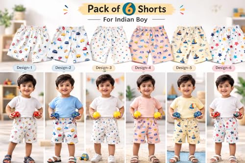 Image of Tinchuk Regular Unisex Printed Shorts, Regular Shorts for Girls and Boy's, (Set of 6, Multi-Coloured)