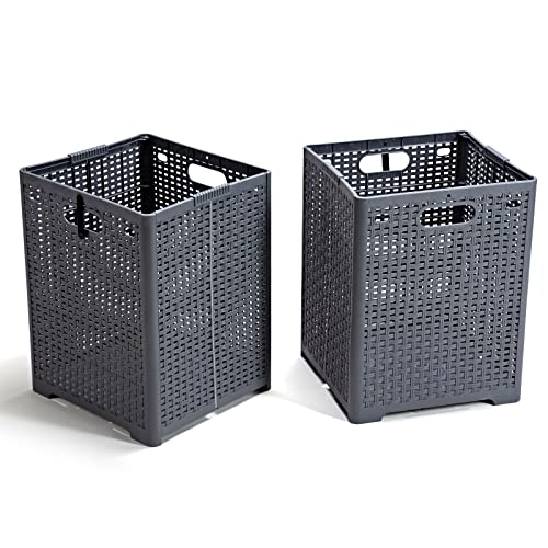 Eslite 42L Collapsible Plastic Laundry Baskets,Foldable Laundry Hamper,Pack Of 2 (Grey) #TOP20
