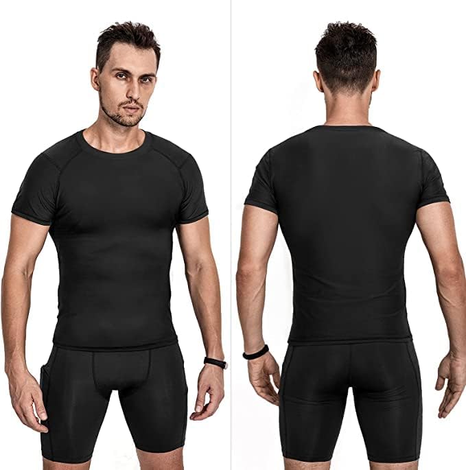 Niksa Men's Compression Shirts 3/5 Pack,Short Sleeve Athletic Compression Tops Cool Dry Workout T Shirt - Image 2