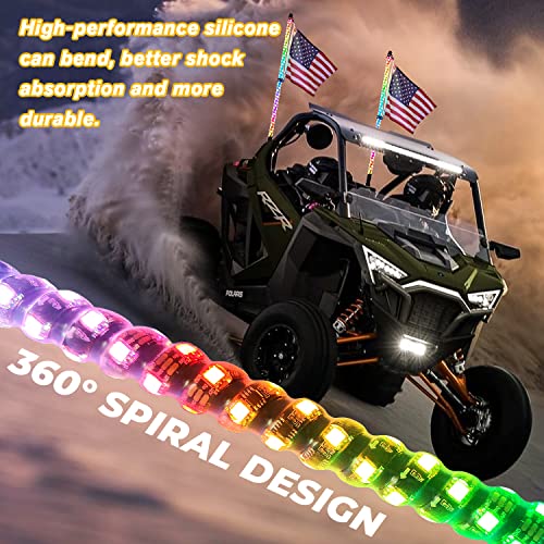 Omotor 2Pcs 3Ft Led Whip Lights With Bluetooth And Remote Control Spiral Rgb Chase Light Gadsden Flag Offroad 360°Spiraling Rising Dream Wrapped Dancing Whips #TOP1