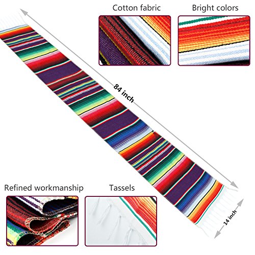 Crjhns Table Runner Mexican Handwoven Cotton Serape For Party Wedding And Home Decorations,14X84 Inch (1, 14X84/Purple) #TOP2