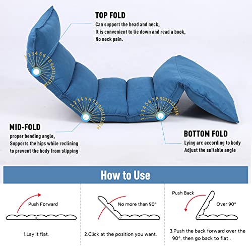 Otterlead Floor Chair With Back Support,Waist, Legs And Back 14 Angles Adjustable Chaise Lounge Indoor Folding Sofa Floor Chairs Portable For Living Room, Bedroom 087(Blue) #TOP6