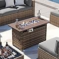 Aoxun Outdoor Fire Pit Table-44in Propane Fire Table Square-50,000 BTU Auto Ignition Gas Fire Pit with with Lid and Waterproof Cover