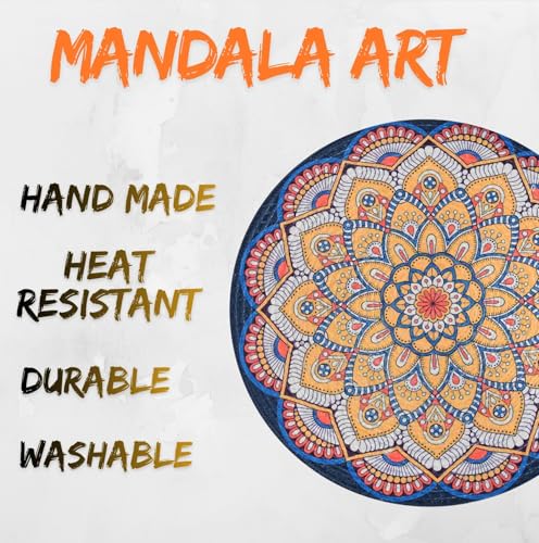 Image of LaVichitra Cotton Table Placemat | Dining Table Mat | Bed Side Table Mat | Cotton Round Shape Placemats | Washable PlaceMat for Shelves & Plant Pots - Pack of 4, Mandala Art