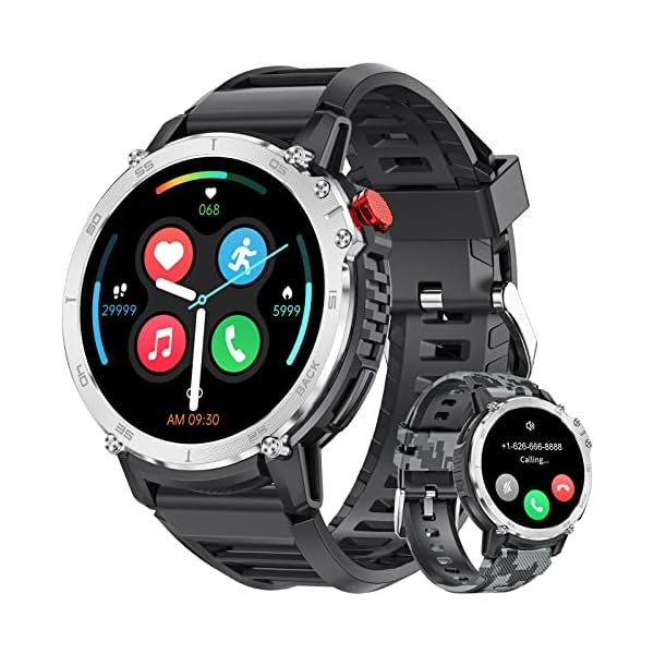 Military Smart Watch for Men with Bluetooth Call, 1.65'' DIY Screen Fitness Tracker with Music Storage/Heart Rate Sleep Monitor, 24 Modes Sport Smartwatch, 3ATM Waterproof Pedometer for Android iOS