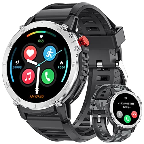 Military Smart Watch for Men with Bluetooth Call, 1.65'' DIY Screen Fitness Tracker with Music Storage/Heart Rate Sleep Monitor, 24 Modes Sport Smartwatch, 3ATM Waterproof Pedometer for Android iOS