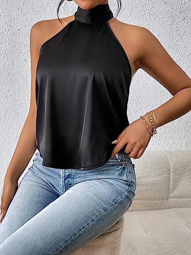 QJQ Women's Satin Silk Halter Tops Backless Low Open Back Sleeveless Summer Going Out Camisole Top3