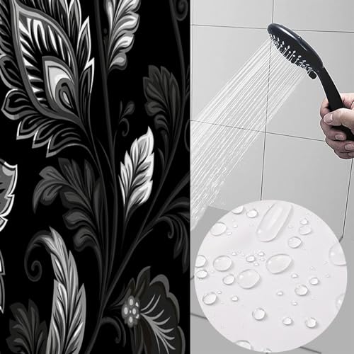 Rideau de douche cachemire rétro 150x180 cm en polyester noir et blanc - 7