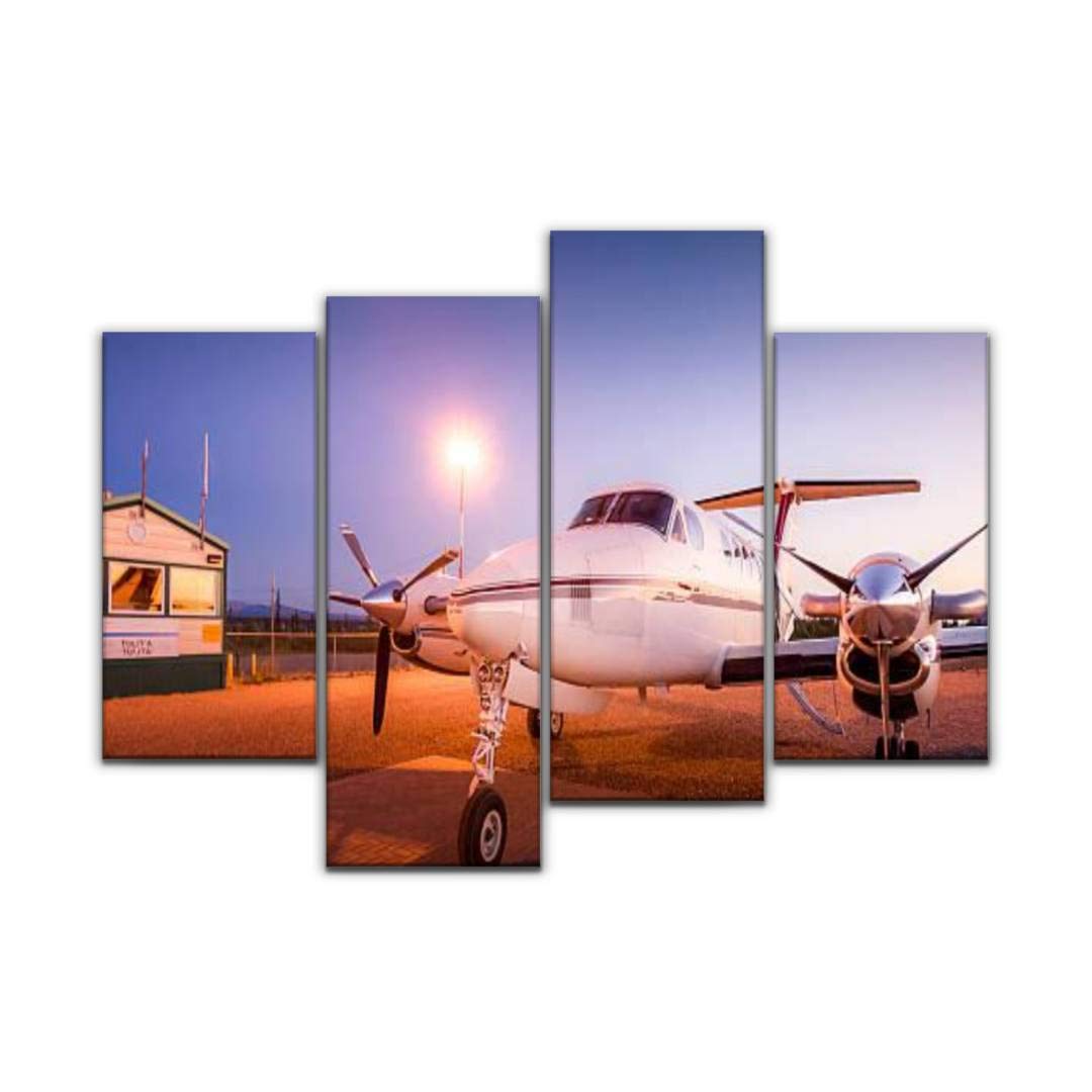 Sudoiseau Wall Art Painting King air 200 Pictures Canvas Prints Poster Oil Paintings Landscape Paint Modern Home Decor Artwork Gift, 4 Panels